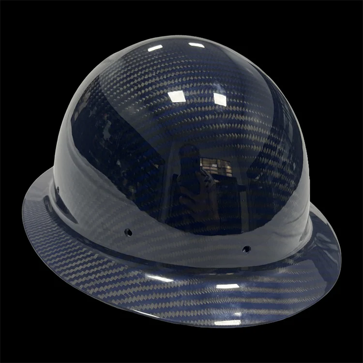 Brimmed woven-carbon finish; actual carbon fiber helmet shell project reference