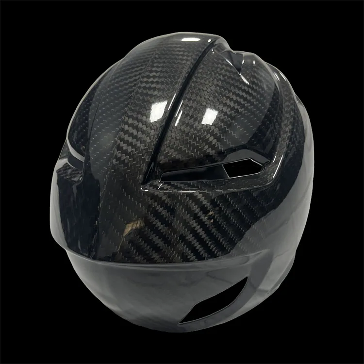 Woven carbon fiber helmet shell close-up
